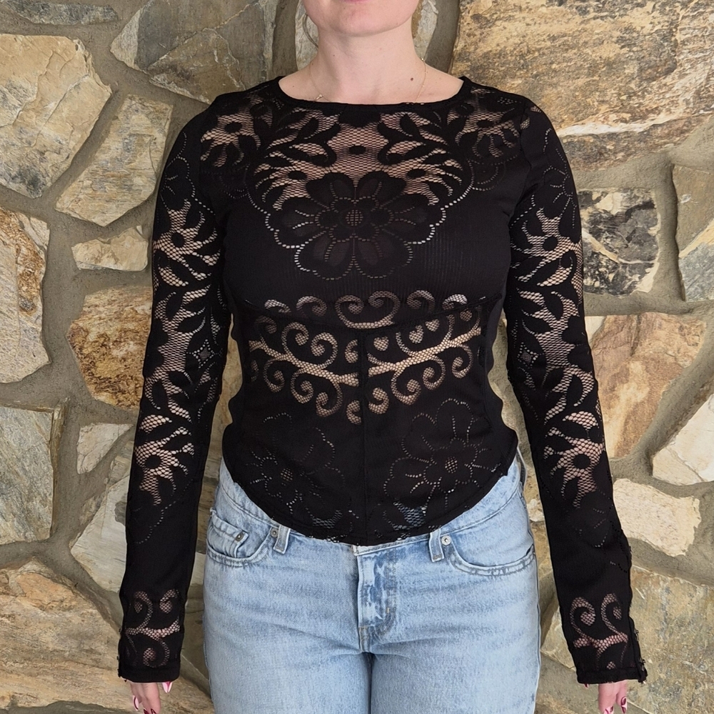 *SOLD* Free People Black Cut Out Top Size S